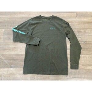 Patagonia Logo Mens M Long Sleeve Olive Responsibili-Tee Spell Out T Shirt